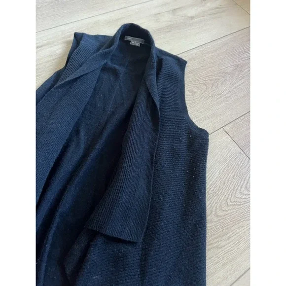 Vince Black Ribbed Knit Waterfall Cardigan Vest XS Made‎ in China - Picture 7 of 8